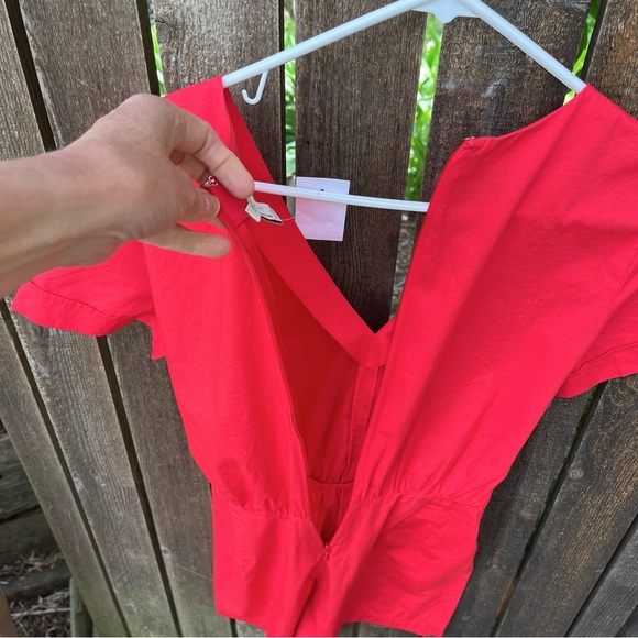 J. Crew Tie Front Cotton Romper In Red Poplin NWT Sz 2 - Picture 7 of 16
